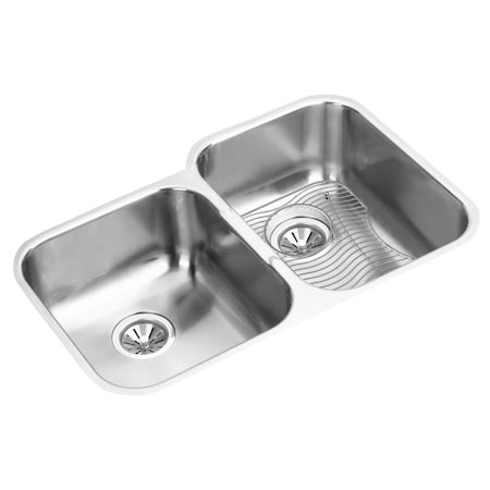 Elkay Stainless Steel 31-1/4 X 20-1/2 X 8 Offset Double Bowl Undermount Sink Kit EGUH3120LDBG